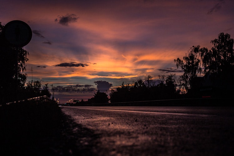 A nighttime sky at dusk, symbolizing the darkness of ignorance of samsara setting in