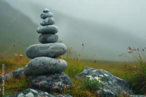 An image of 7 rocks piled up, a metaphor for Level 7 Lojong 7 points of Mind Training in the Journey to Wisdom